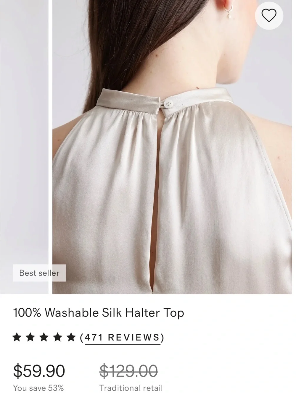 Quince washable Silk Halter Top in Champagne Soft Pink/Ivory Size Large - Picture 4 of 12